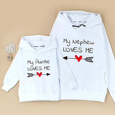Bespoke Auntie loves me - Family /Kids Hooded Pullover Hoodies / Crew-neck Sweater / Bodysuits