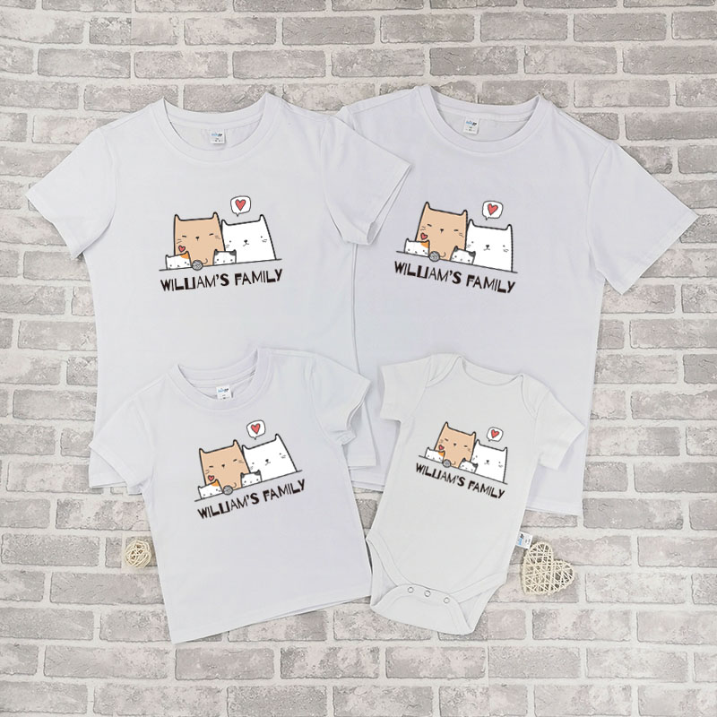 可愛貓系列 - 自定家庭親子T-Shirt/嬰兒連身衣