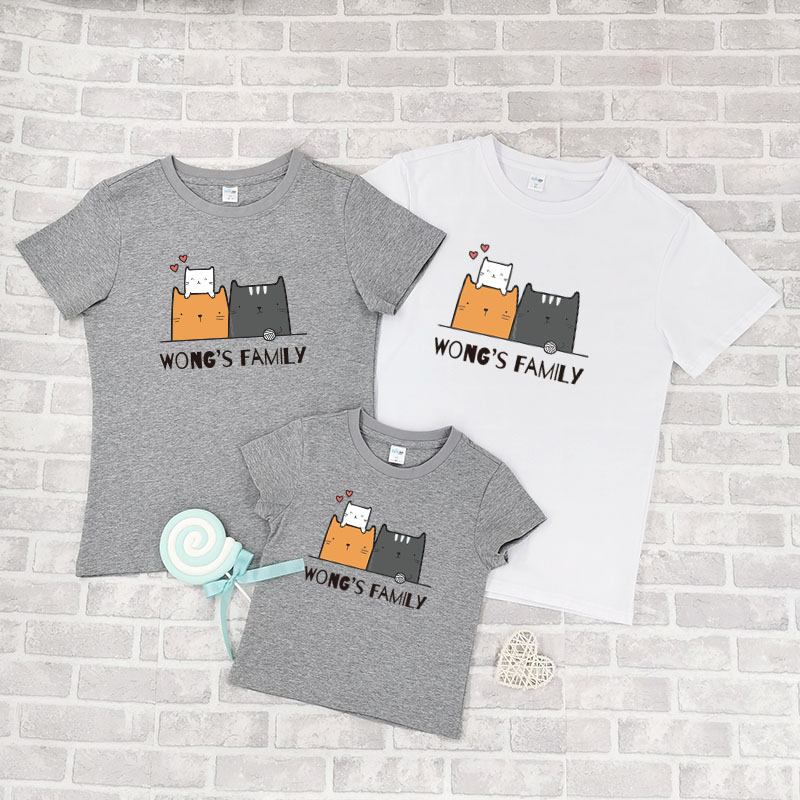 可愛貓系列 - 自定家庭親子T-Shirt/嬰兒連身衣