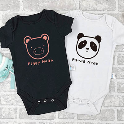 Bespoke Panda and pig - Baby Bodysuit Long-sleeved / Short-sleeved