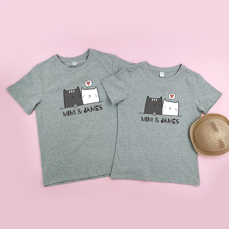 可愛貓系列 - 自定情侶/男裝/女裝圓領T-Shirt