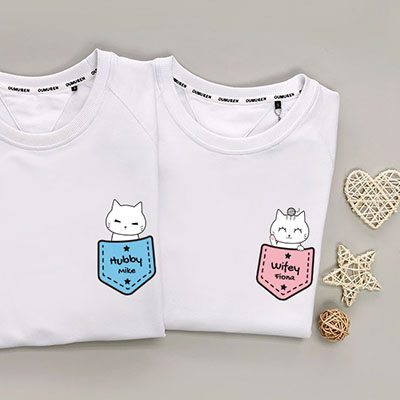 Bespoke Lovely Kitten Pocket Design - Couple - Hooded Pullover Hoodies / Crew-neck Sweater