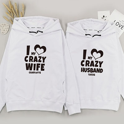 Bespoke Crazy Wife and Husband - Couple - Hooded Pullover Hoodies / Crew-neck Sweater