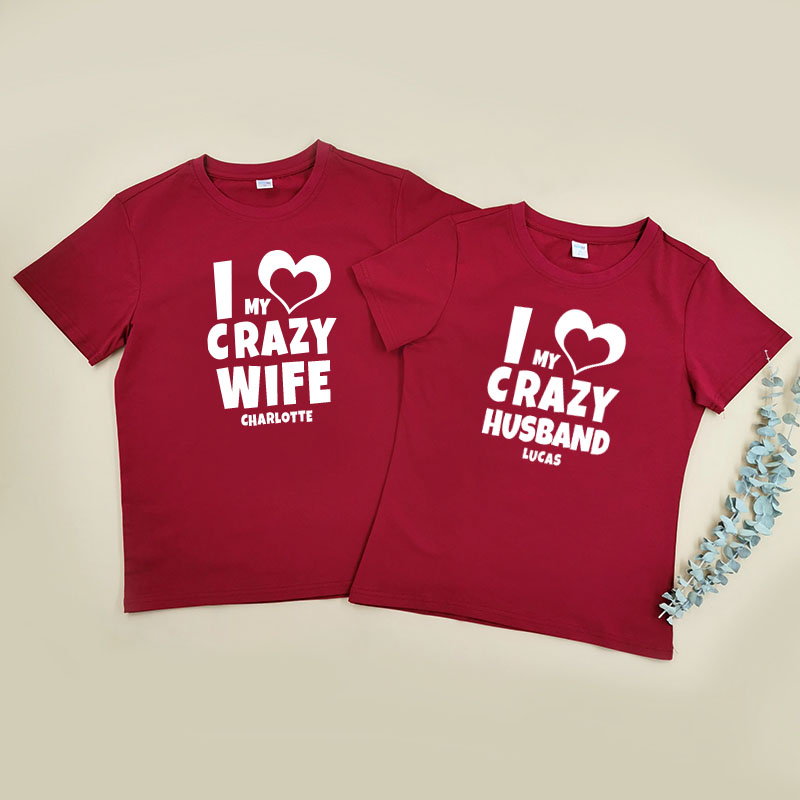 我的瘋狂老公老婆 - 自定情侶/男裝/女裝圓領T-Shirt