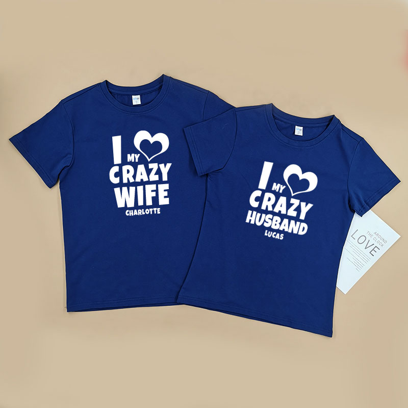 我的瘋狂老公老婆 - 自定情侶/男裝/女裝圓領T-Shirt