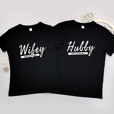 Bespoke Hubby and Wifey Script Text Design - Couple / Kids T-Shirts