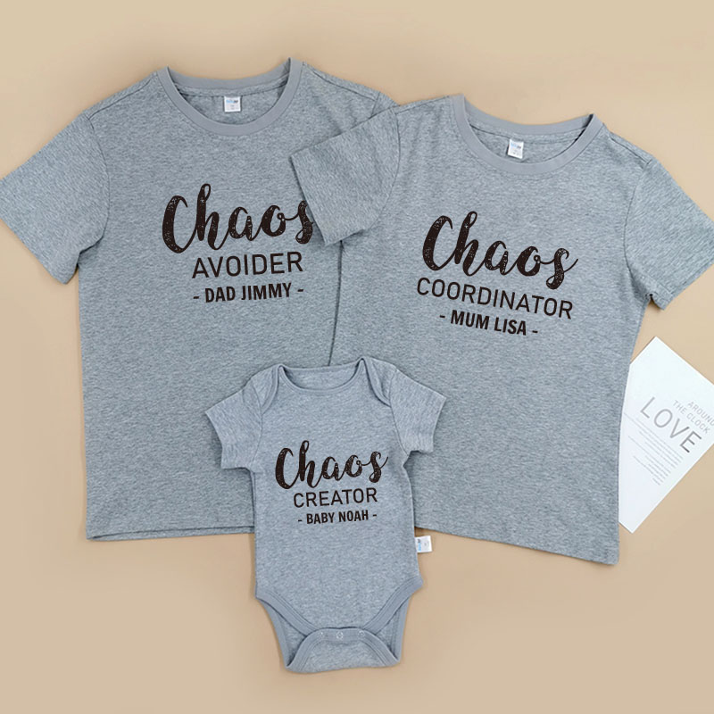 混亂家庭 - 自定家庭親子T-Shirt/嬰兒連身衣