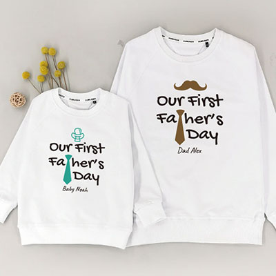 Bespoke Our First Fathers Day - Family /Kids Hooded Pullover Hoodies / Crew-neck Sweater / Bodysuits