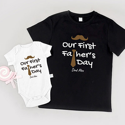 Bespoke Our First Fathers Day - Family / Adults / Kids T-Shirts / Baby Bodysuits