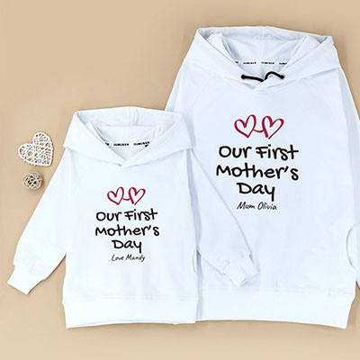 Bespoke Our First Mothers Day - Family /Kids Hooded Pullover Hoodies / Crew-neck Sweater / Bodysuits