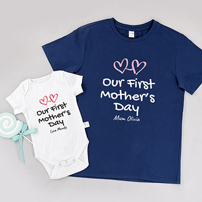 Bespoke Our First Mothers Day - Family / Adults / Kids T-Shirts / Baby Bodysuits