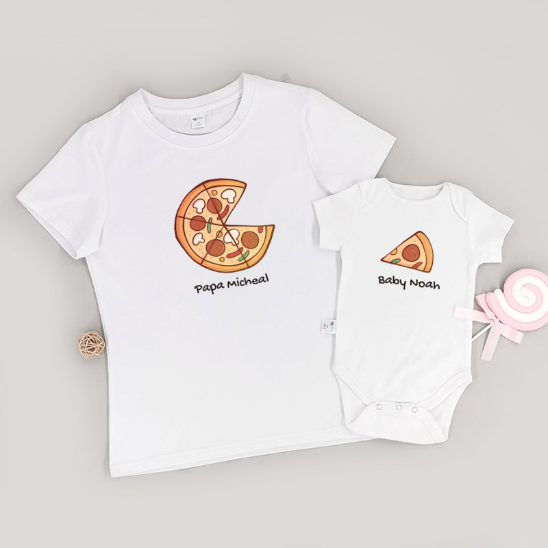 比薩爸爸和嬰兒 - 自定家庭親子T-Shirt/嬰兒連身衣