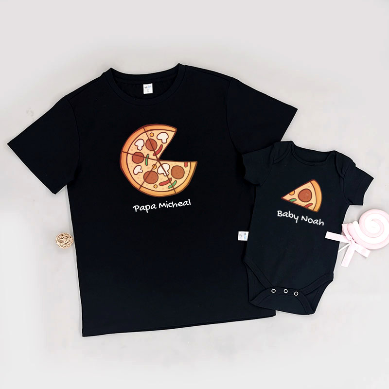 比薩爸爸和嬰兒 - 自定家庭親子T-Shirt/嬰兒連身衣