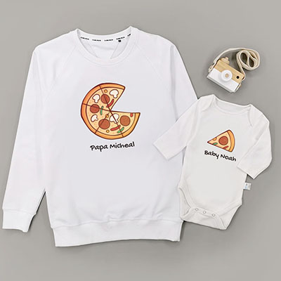 Bespoke Pizza Papa and Baby - Family /Kids Hooded Pullover Hoodies / Crew-neck Sweater / Bodysuits