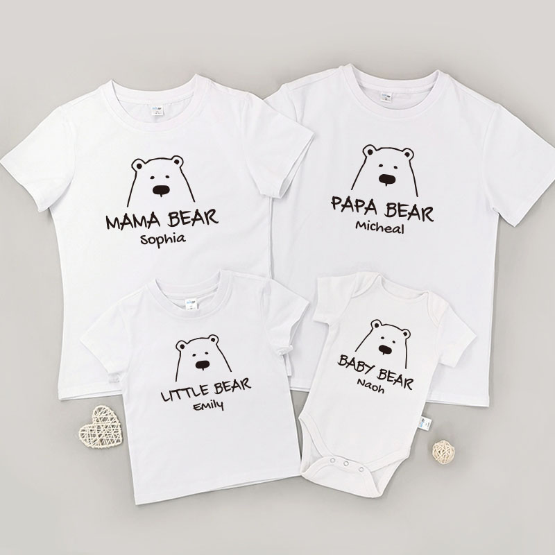 簡單的家庭小熊 - 自定家庭親子T-Shirt/嬰兒連身衣