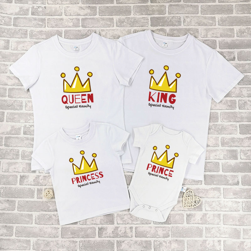 卡通皇冠一家大細 - 自定家庭親子T-Shirt/嬰兒連身衣