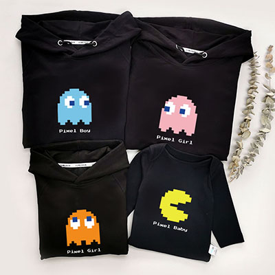 Bespoke PAC Man Family - Family /Kids Hooded Pullover Hoodies / Crew-neck Sweater / Bodysuits