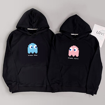 Bespoke PAC Man Love - Couple Hooded Pullover Hoodies / Crew-neck Sweater