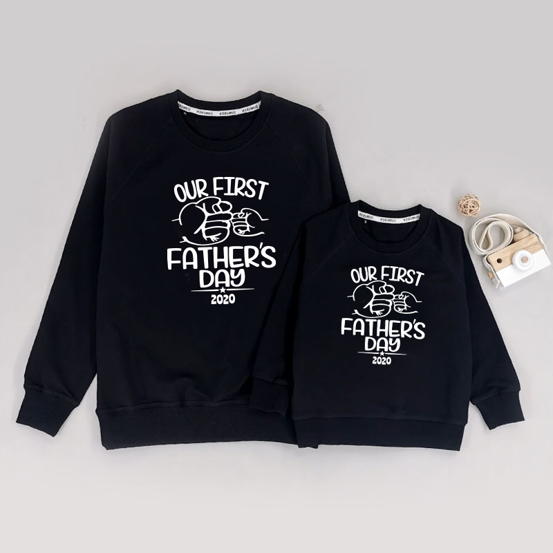 第一個父親節(大小手) - 家庭親子帶帽衛衣/圓領衛衣/嬰兒連身衣
