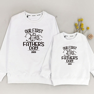 Bespoke First Fathers Day (Hand to Hand) - Family /Kids Hooded Pullover Hoodies / Crew-neck Sweater / Bodysuits