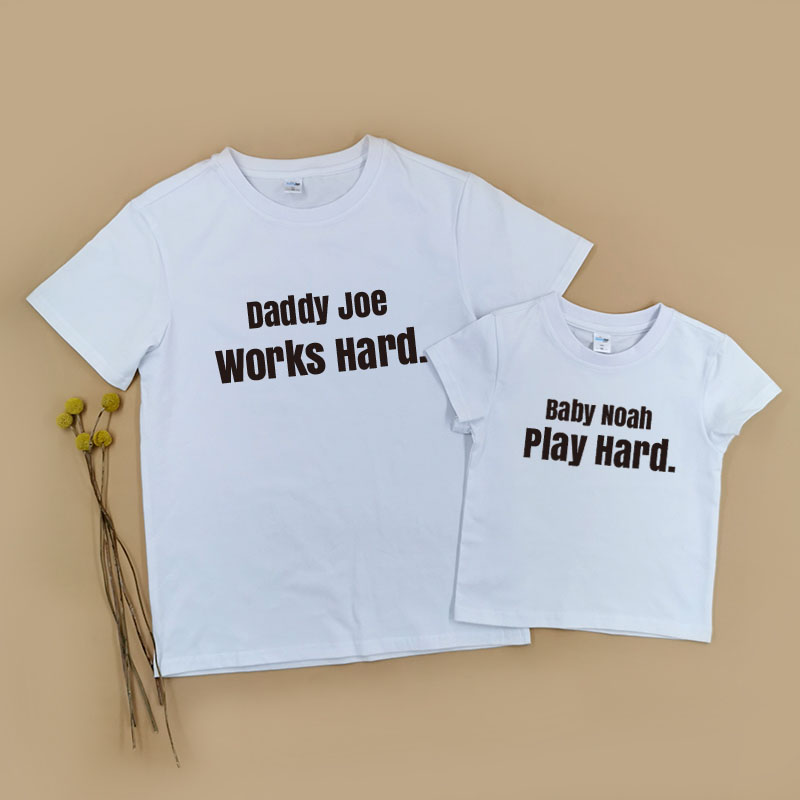 努力工作 / 努力玩耍 - 家庭親子T-Shirt/嬰兒連身衣