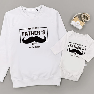 Bespoke My First Fathers Day - Family /Kids Hooded Pullover Hoodies / Crew-neck Sweater / Bodysuits