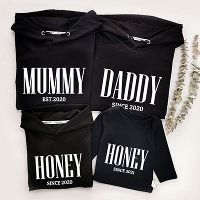 Bespoke Daddy And Mummy - Family /Kids Hooded Pullover Hoodies / Crew-neck Sweater / Bodysuits