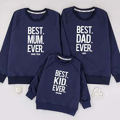 Bespoke Best Dad & Mum Ever - Family /Kids Hooded Pullover Hoodies / Crew-neck Sweater / Bodysuits