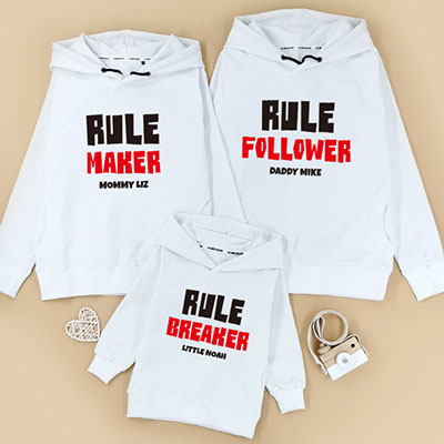 Bespoke Rule maker and breaker - Family /Kids Hooded Pullover Hoodies / Crew-neck Sweater / Bodysuits