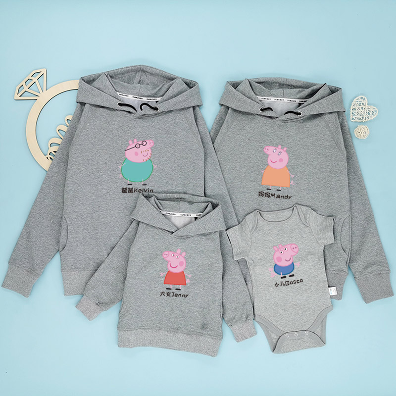 Peppa Pig 家庭彩色卡通 - 家庭親子帶帽衛衣/圓領衛衣/嬰兒連身衣