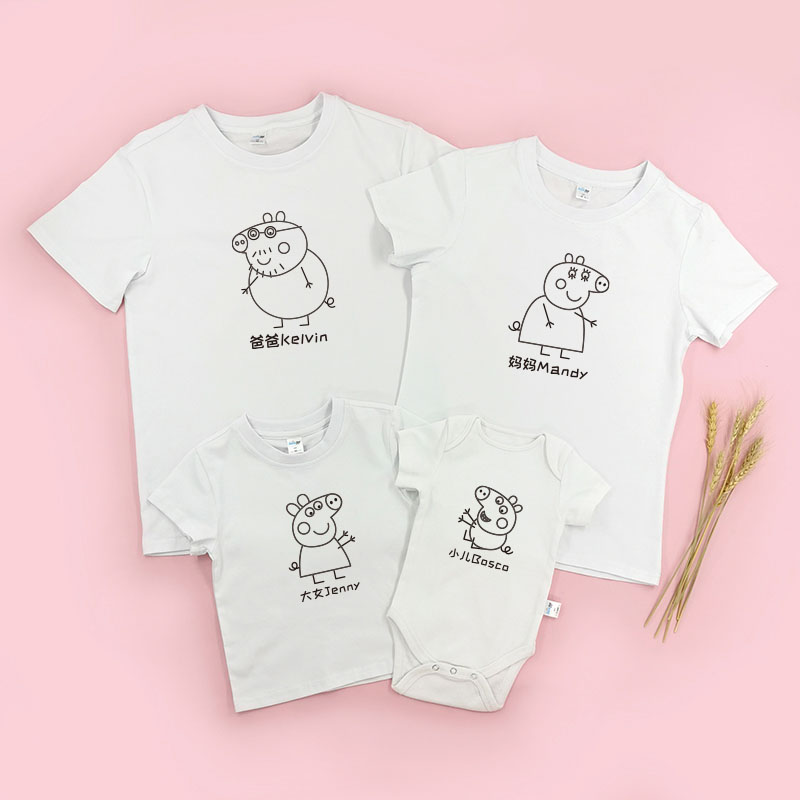 Peppa Pig 家庭線條卡通 -家庭親子T-Shirt/嬰兒連身衣
