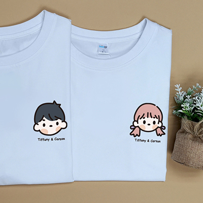 Bespoke Cartoon Couple on Chest - Couple / Men / Women T-Shirts