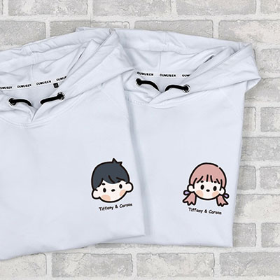 Bespoke Cartoon Couple on Chest - Couple Hooded Pullover Hoodies / Crew-neck Sweater