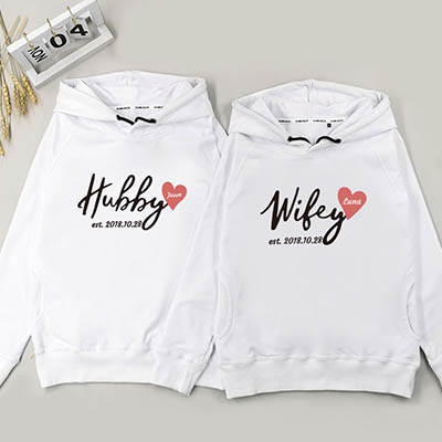 Bespoke Hubby and-wifey heart - Couple Hooded Pullover Hoodies / Crew-neck Sweater