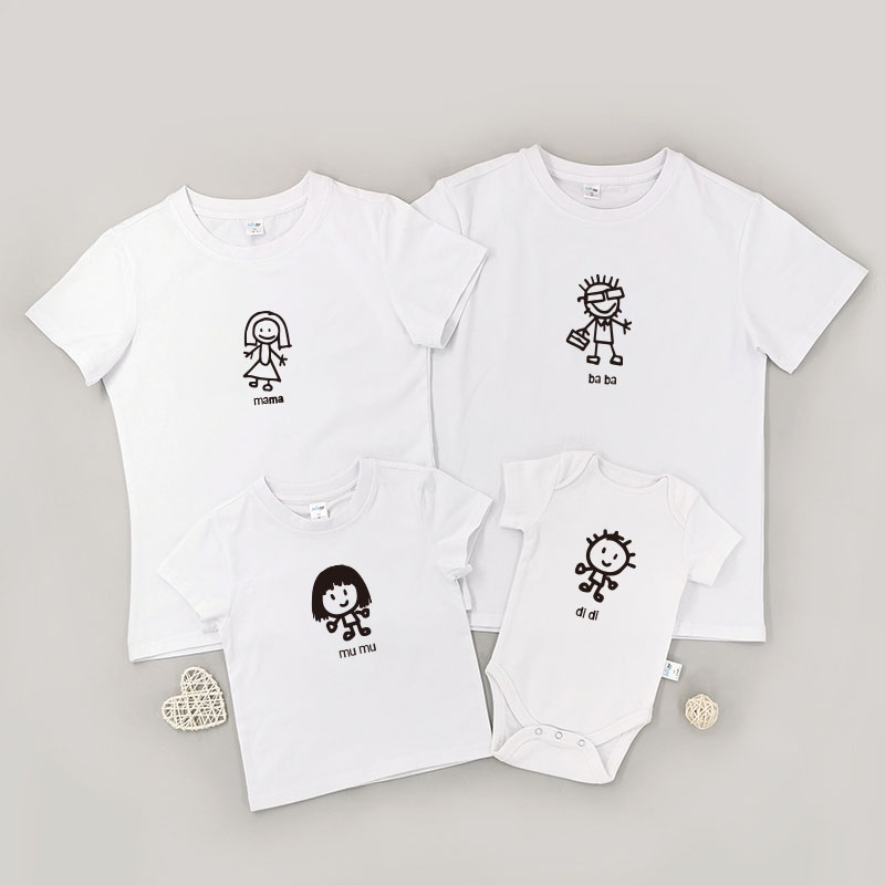 兒童手繪卡通一家 -家庭親子T-Shirt/嬰兒連身衣