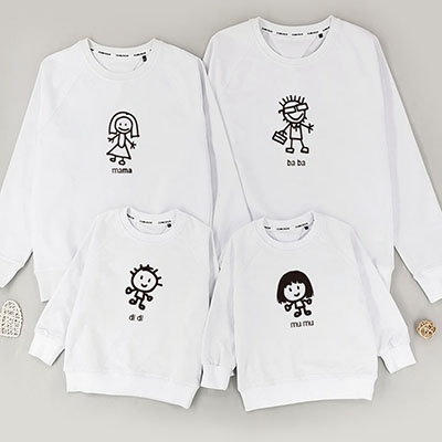 Bespoke Kids Hand Drawn Family - Family /Kids Hooded Pullover Hoodies / Crew-neck Sweater / Bodysuits