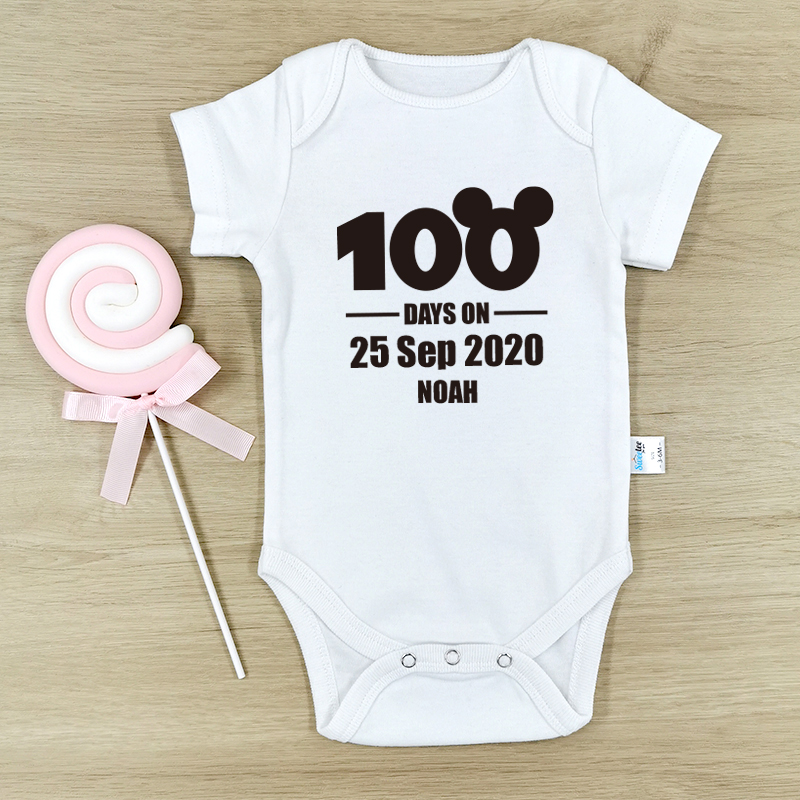 100日慶祝米奇版 - 自訂嬰兒長袖/短袖哈衣/連身衣