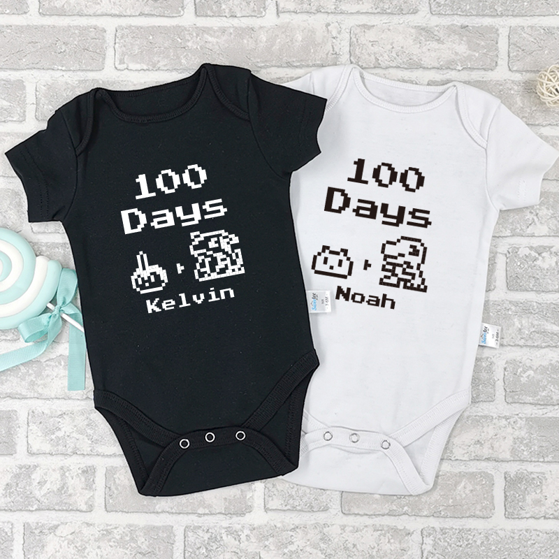 100日慶祝數碼怪版 - 自訂嬰兒長袖/短袖哈衣/連身衣