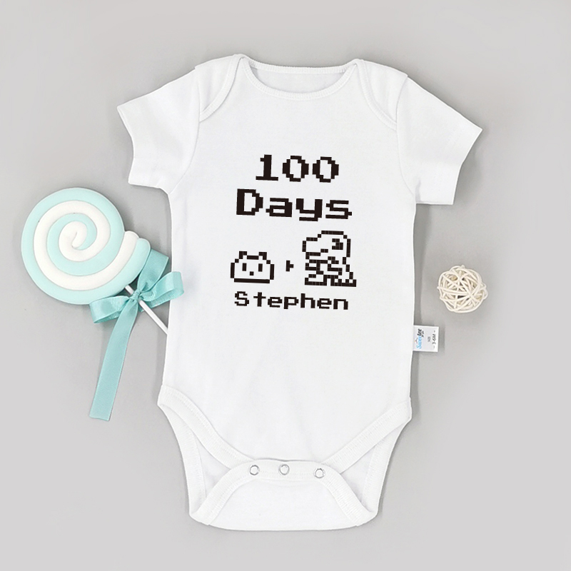 100日慶祝數碼怪版 - 自訂嬰兒長袖/短袖哈衣/連身衣