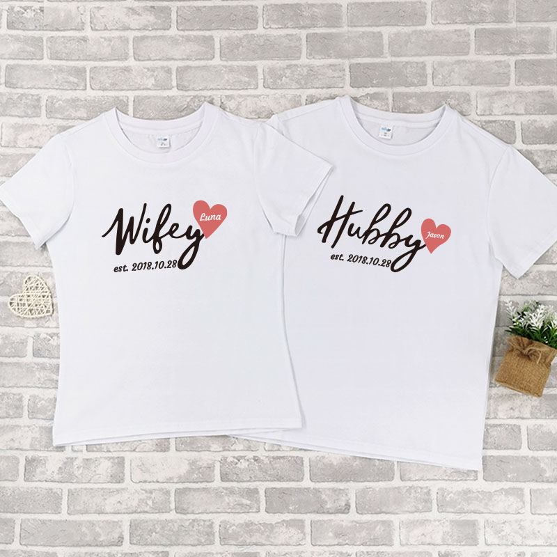 老公老婆心設計 - 自定情侶/男裝/女裝圓領T-Shirt