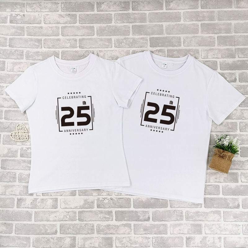 金色 / 銀色結婚/相識周年紀念 - 情侶/男裝/女裝圓領T-Shirt