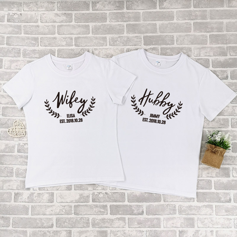 老公老婆乾草設計 - 自定情侶/男裝/女裝圓領T-Shirt