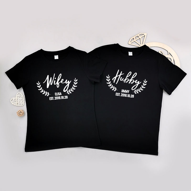 老公老婆乾草設計 - 自定情侶/男裝/女裝圓領T-Shirt