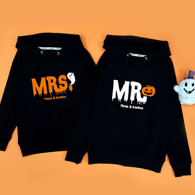 Bespoke Halloween Mr. & Mrs. - Couple Hooded Pullover Hoodies / Crew-neck Sweater