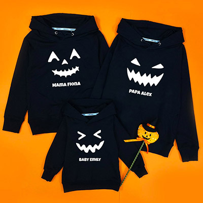Bespoke Halloween Face - Family /Kids Hooded Pullover Hoodies / Crew-neck Sweater / Bodysuits