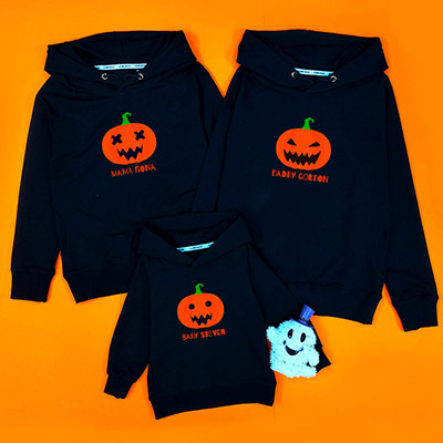 Bespoke Halloween Pumpkin - Family /Kids Hooded Pullover Hoodies / Crew-neck Sweater / Bodysuits