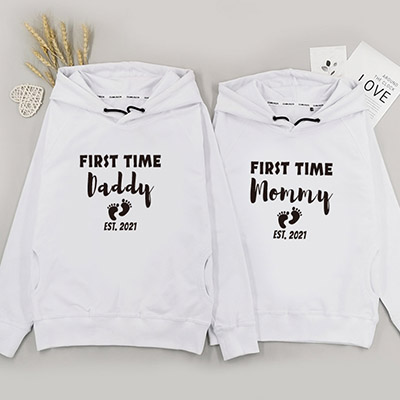 Bespoke First Time Mommy and Daddy Design 1 - Family /Kids Hooded Pullover Hoodies / Crew-neck Sweater / Bodysuits