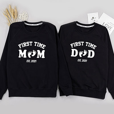 Bespoke First Time Mommy and Daddy Design 2 - Family /Kids Hooded Pullover Hoodies / Crew-neck Sweater / Bodysuits