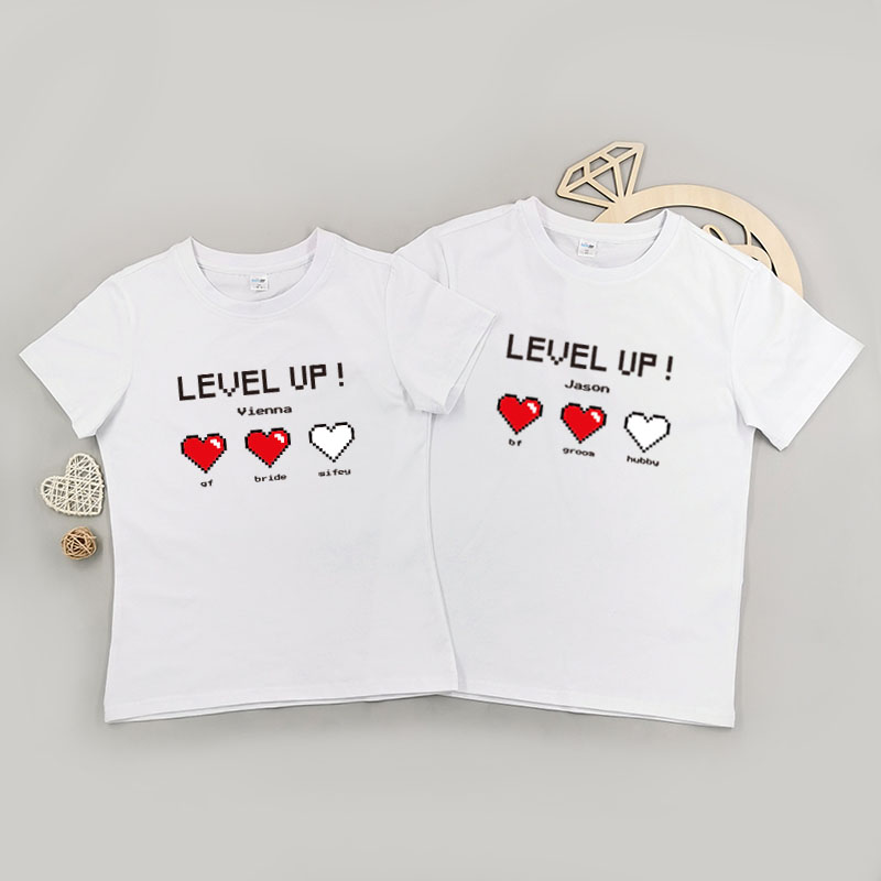 愛情Level Up - 情侶/男裝/女裝圓領T-Shirt
