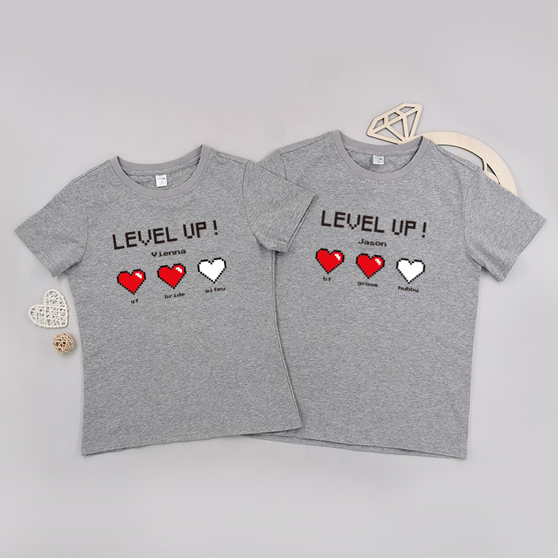 愛情Level Up - 情侶/男裝/女裝圓領T-Shirt